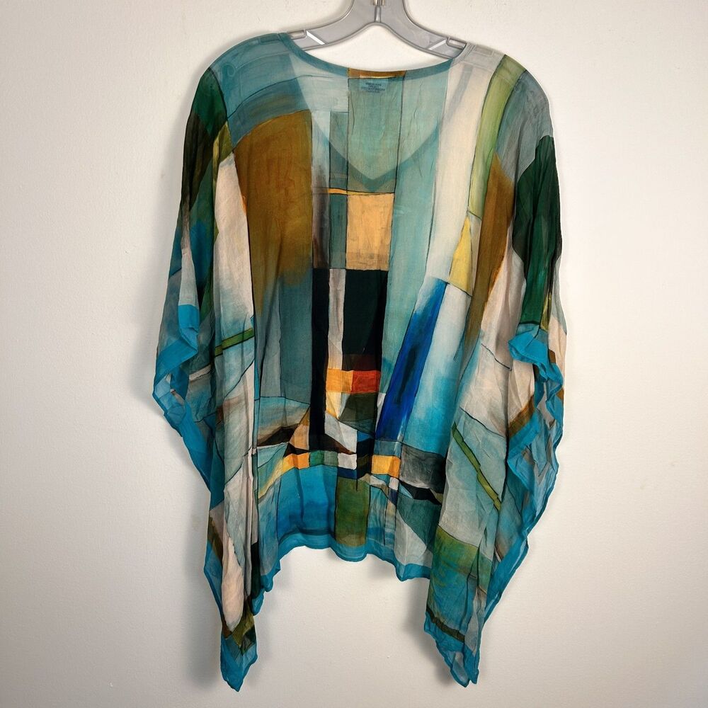 Sevya Handmade Kaftan Poncho One Size Abstract Sheer Boho Tunic Top - Picture 5 of 6